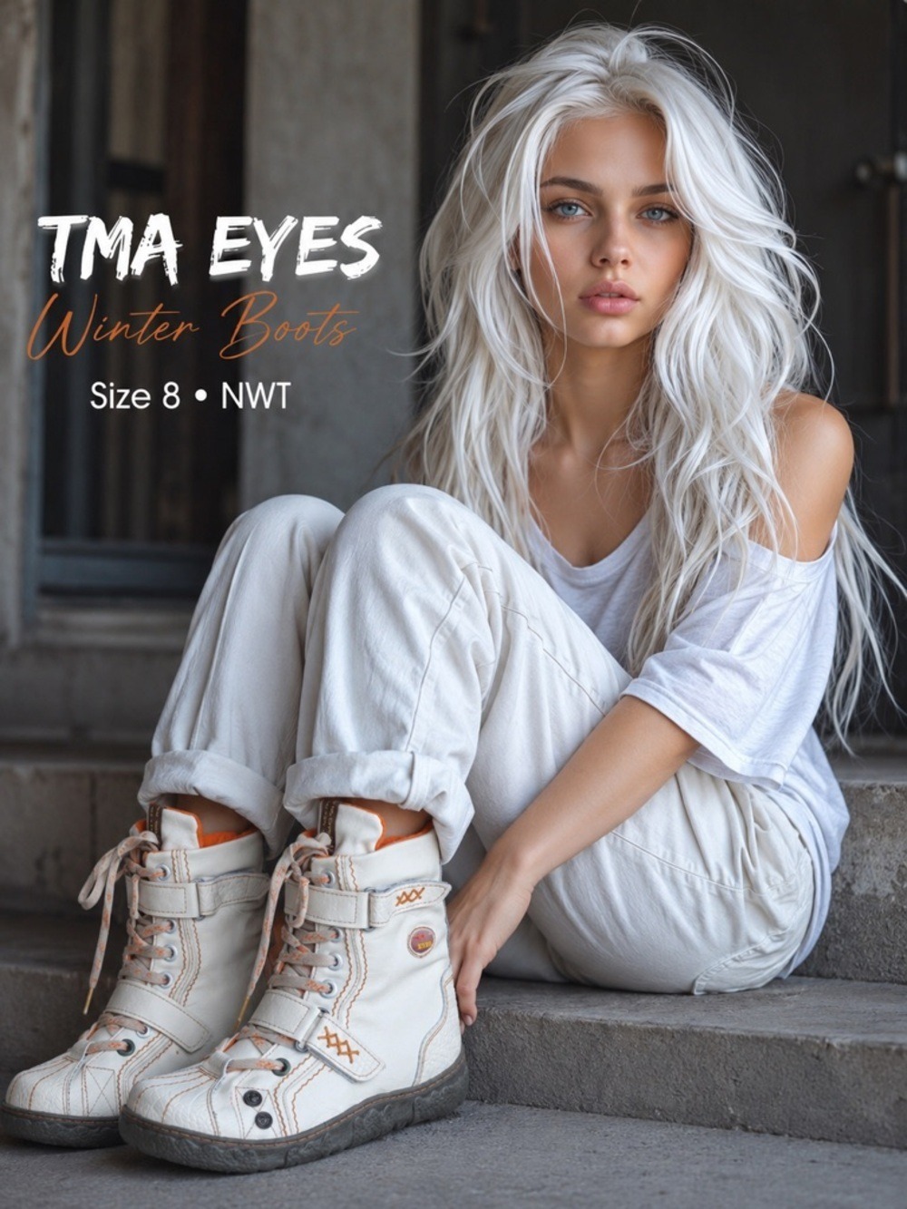 TMA EYES White Faux Leather Winter Boots Women's Size 8